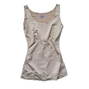 Spanx Lace Trim Body Shaping Cami Tank Top Womens Size Small Nude Beige Shapewea